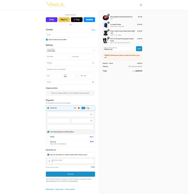 Volt Heat checkout page showing Volt Heat promo code box | Screenshot taken by SimplyCodes community member on Sep 3, 2025