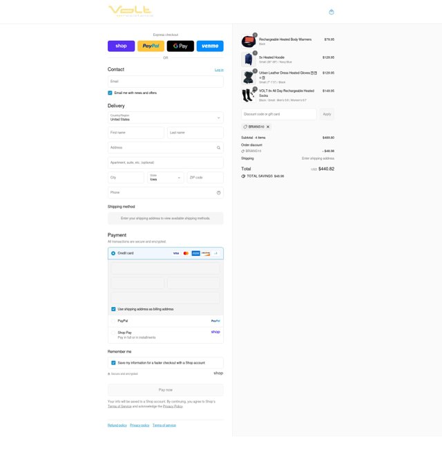 Volt Heat checkout page showing Volt Heat promo code box | Screenshot taken by SimplyCodes community member on Sep 3, 2025