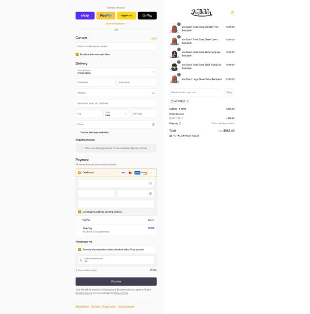 Von Dutch checkout page showing Von Dutch discount code box | Screenshot taken by SimplyCodes community member on Sep 7, 2025