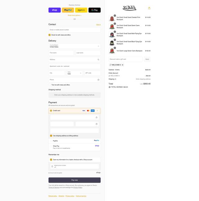 Von Dutch checkout page showing Von Dutch discount code box | Screenshot taken by SimplyCodes community member on Sep 11, 2025