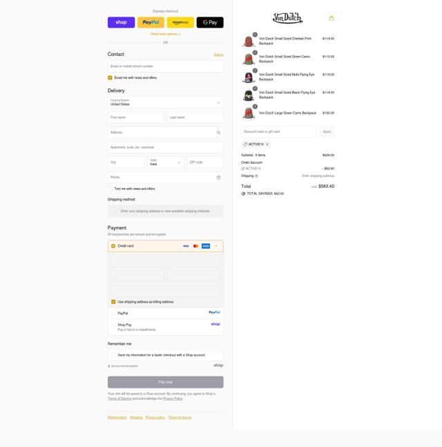 Von Dutch checkout page showing Von Dutch discount code box | Screenshot taken by SimplyCodes community member on Sep 11, 2025