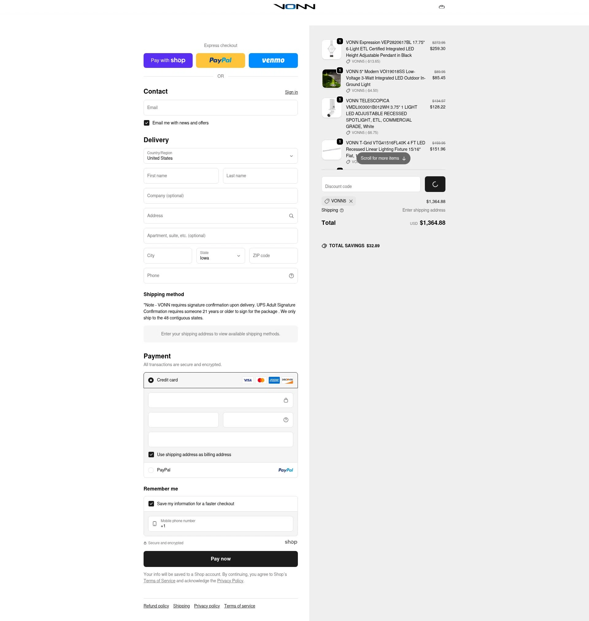 VONN checkout page showing VONN promo code box | Screenshot taken by SimplyCodes community member on Jan 10, 2026