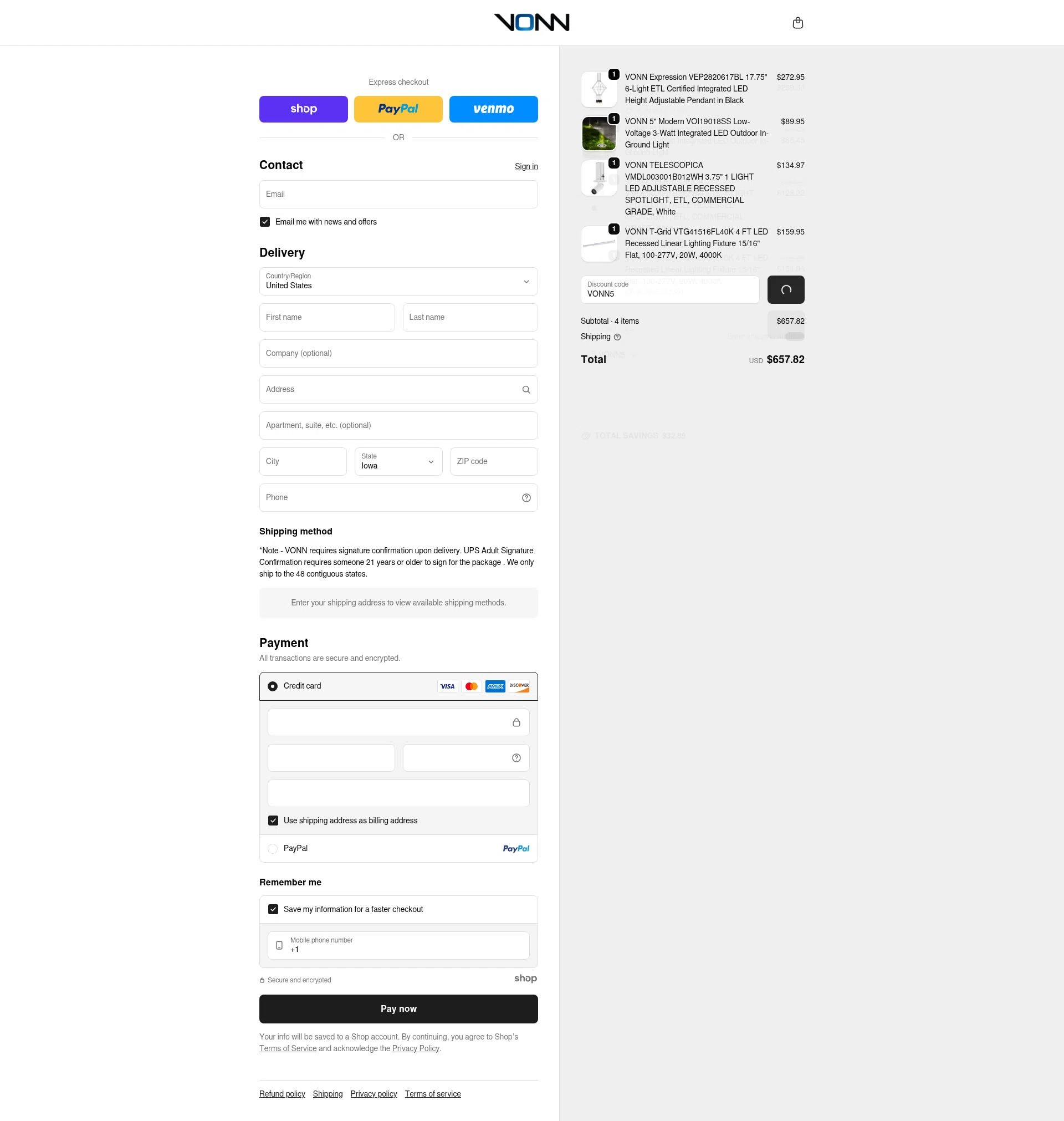 VONN checkout page showing VONN promo code box | Screenshot taken by SimplyCodes community member on Jan 5, 2026