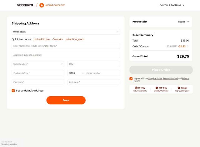 Vooglam checkout page showing Vooglam coupon code box | Screenshot taken by SimplyCodes community member on Sep 5, 2025