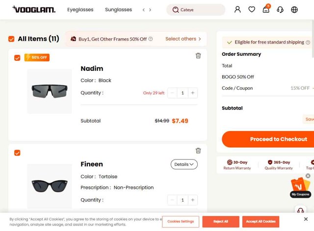 Vooglam checkout page showing Vooglam coupon code box | Screenshot taken by SimplyCodes community member on Sep 5, 2025