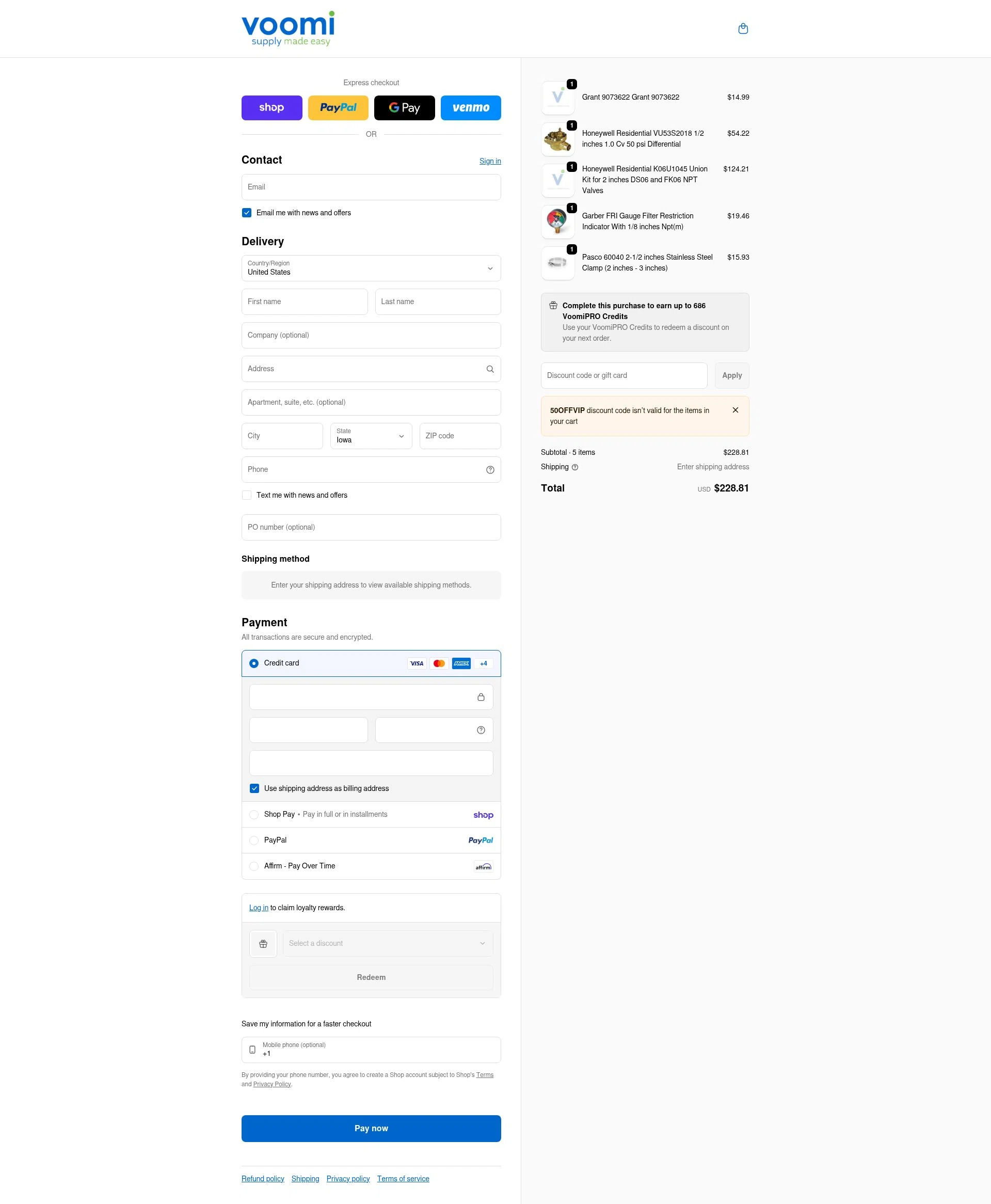 Voomi Supply checkout page showing Voomi Supply discount code box | Screenshot taken by SimplyCodes community member on Feb 4, 2026