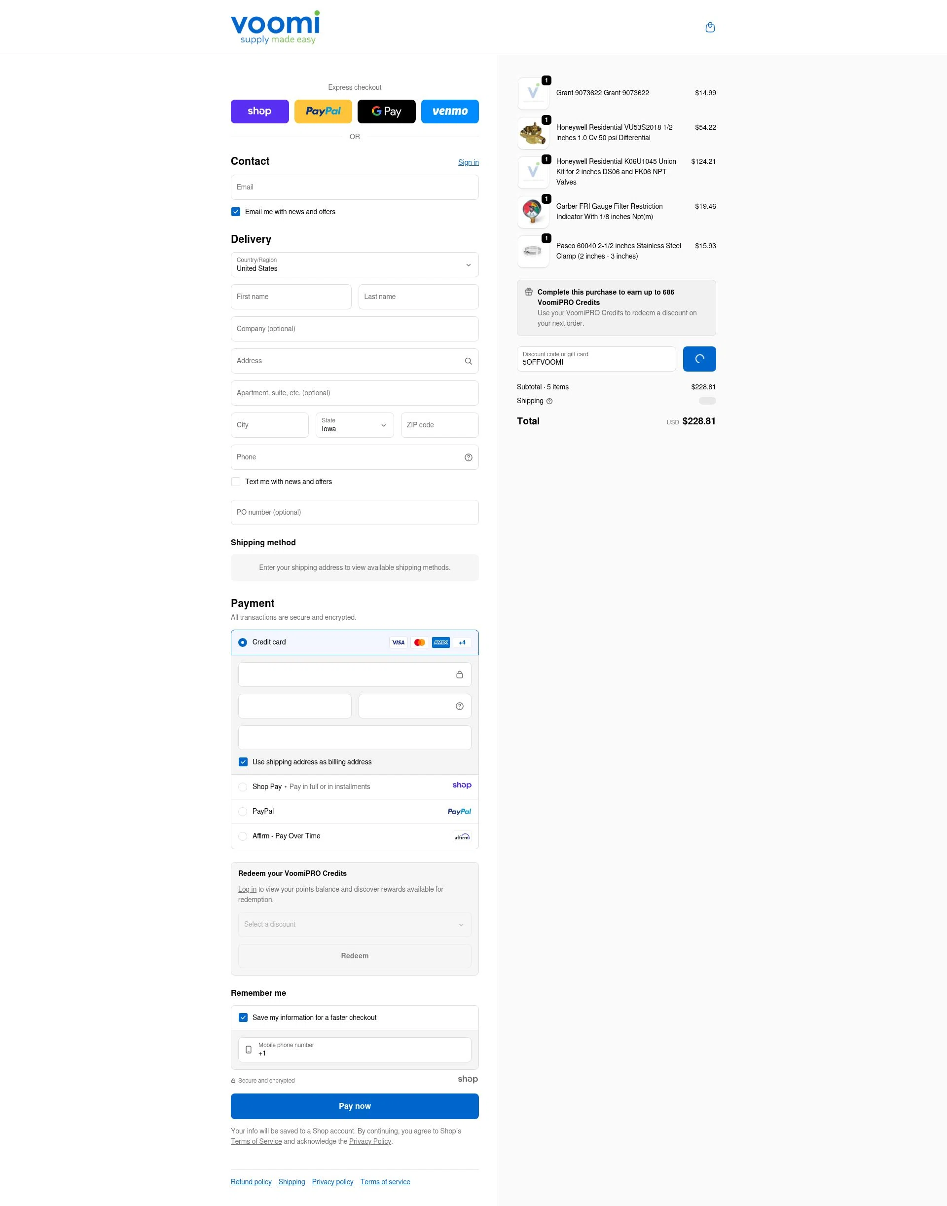 Voomi Supply checkout page showing Voomi Supply discount code box | Screenshot taken by SimplyCodes community member on Jan 17, 2026