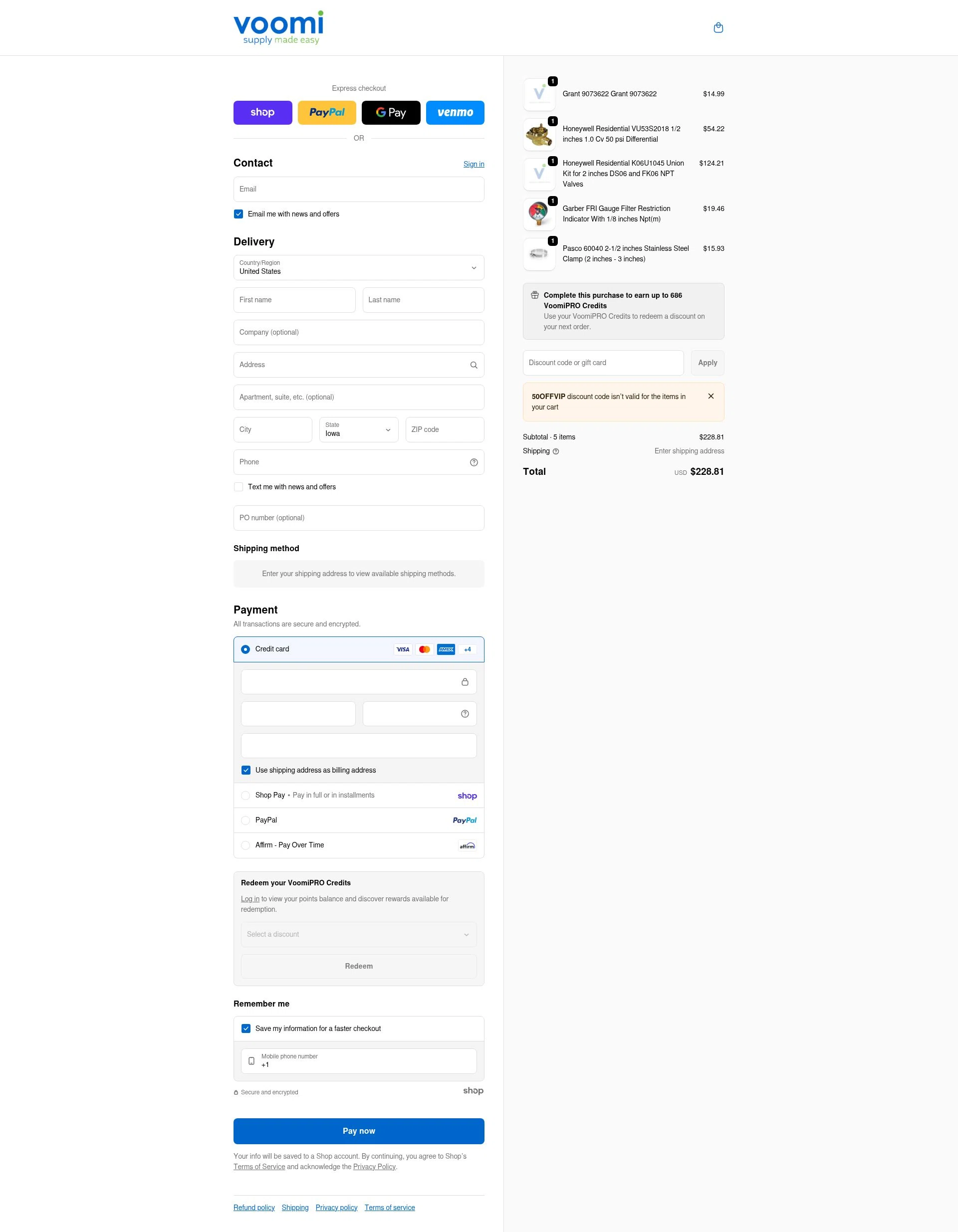 Voomi Supply checkout page showing Voomi Supply discount code box | Screenshot taken by SimplyCodes community member on Jan 22, 2026