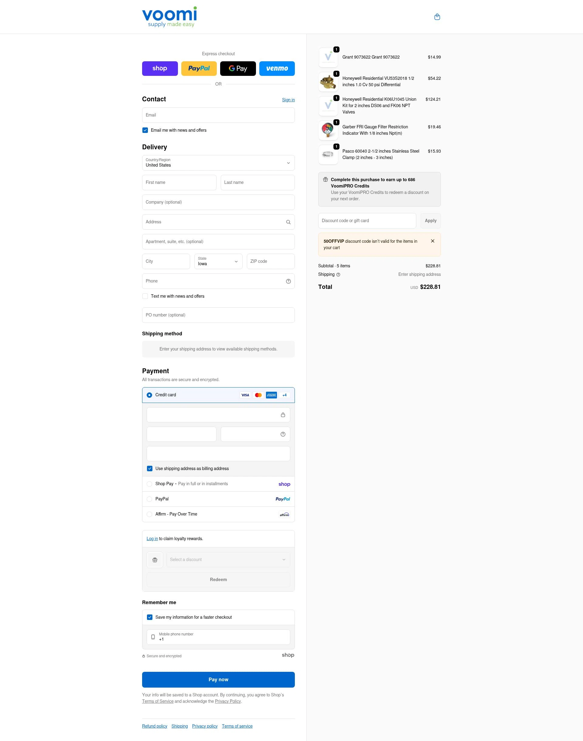 Voomi Supply checkout page showing Voomi Supply discount code box | Screenshot taken by SimplyCodes community member on Jan 26, 2026