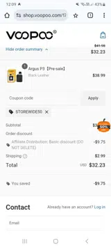 Voopoo coupon verification screenshot