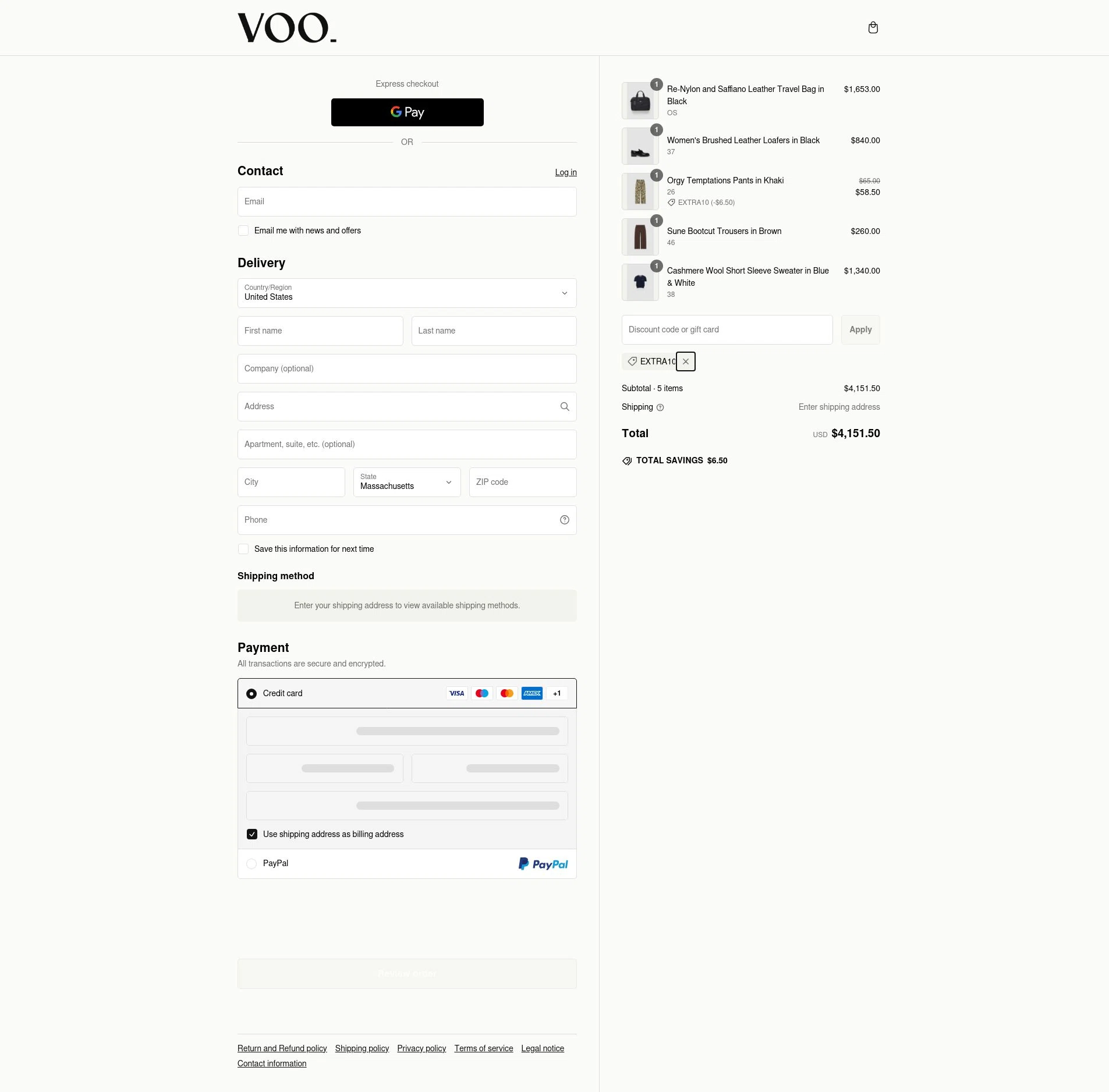Voo Store checkout page showing Voo Store promo code box | Screenshot taken by SimplyCodes community member on Mar 3, 2025