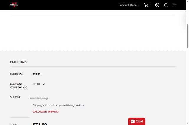 Vornado checkout page showing Vornado coupon code box | Screenshot taken by SimplyCodes community member on Aug 11, 2025