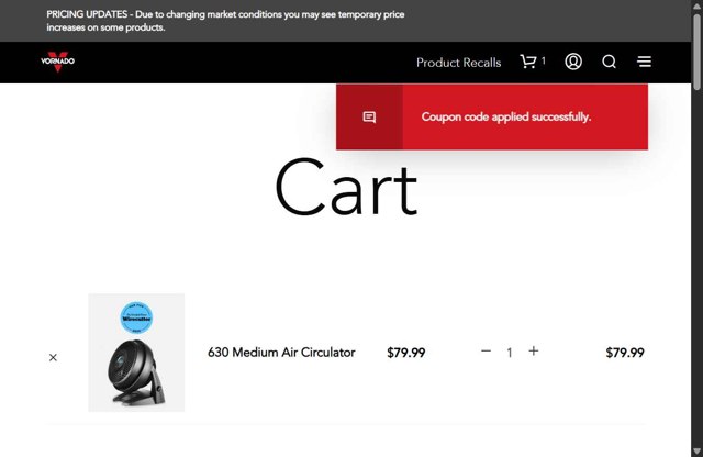 Vornado checkout page showing Vornado coupon code box | Screenshot taken by SimplyCodes community member on Jun 25, 2025