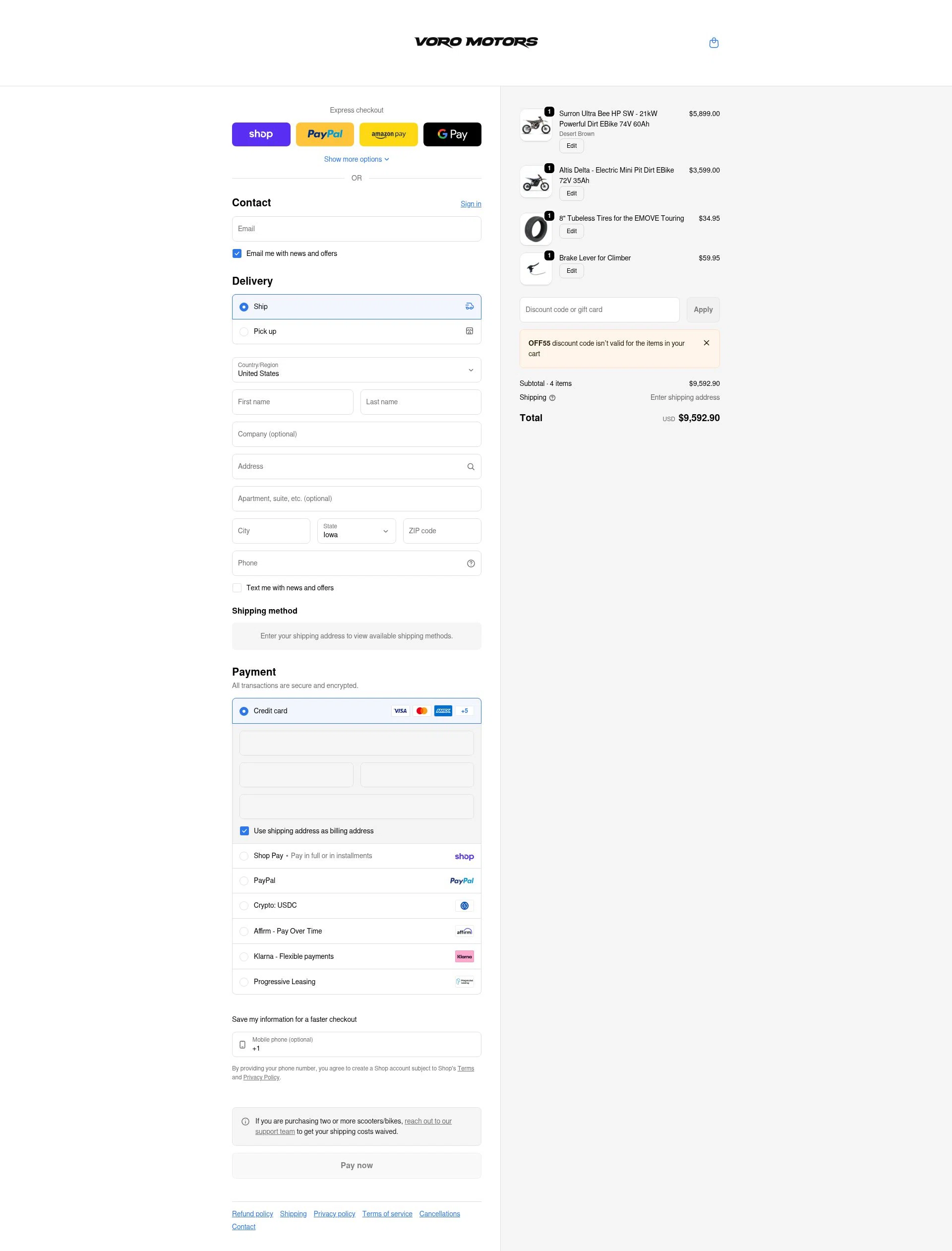Voro Motors checkout page showing Voro Motors discount code box | Screenshot taken by SimplyCodes community member on Feb 18, 2026