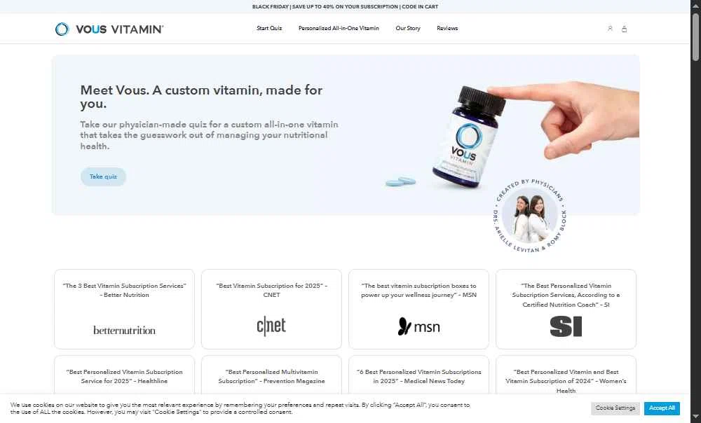 Vous Vitamin checkout page showing Vous Vitamin promo code box | Screenshot taken by SimplyCodes community member on Nov 27, 2025