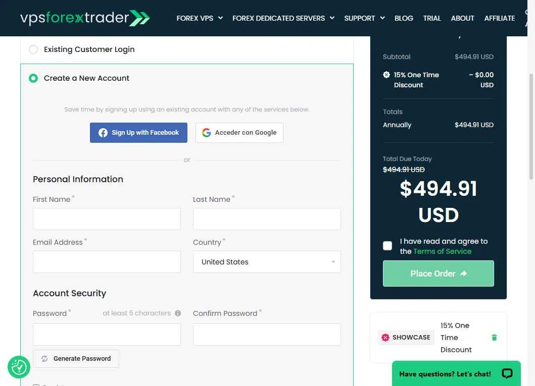 Forex VPS hosting checkout page showing Forex VPS hosting promo code box | Screenshot taken by SimplyCodes community member on Dec 29, 2025