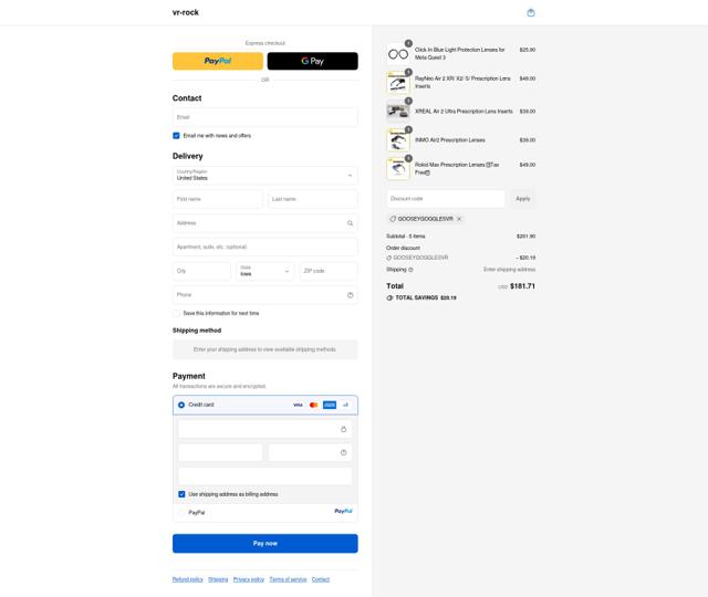 VR-ROCK checkout page showing VR-ROCK promo code box | Screenshot taken by SimplyCodes community member on Sep 13, 2025