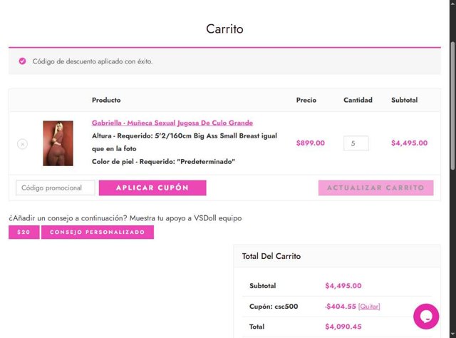 VSDoll checkout page showing VSDoll discount code box | Screenshot taken by SimplyCodes community member on Aug 30, 2025