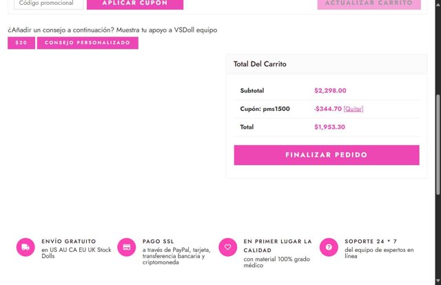 VSDoll checkout page showing VSDoll discount code box | Screenshot taken by SimplyCodes community member on Aug 21, 2025