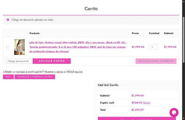 VSDoll checkout page showing VSDoll discount code box | Screenshot taken by SimplyCodes community member on Aug 30, 2025