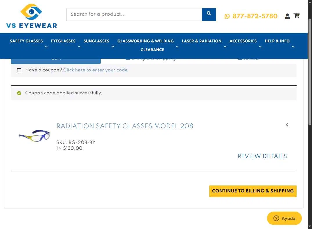 VS Eyewear checkout page showing VS Eyewear discount code box | Screenshot taken by SimplyCodes community member on Jan 10, 2026