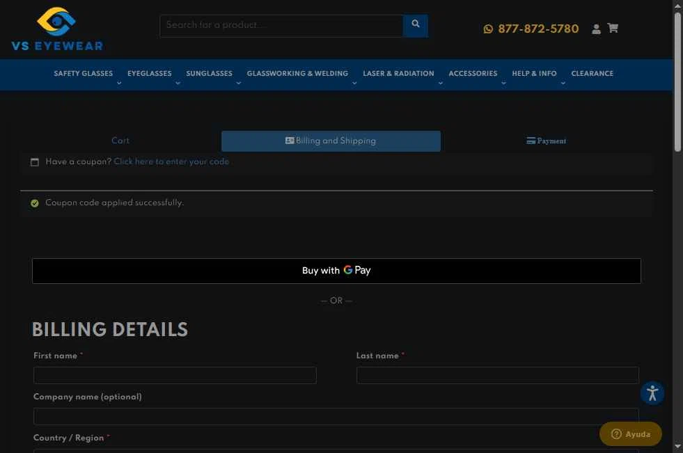 VS Eyewear checkout page showing VS Eyewear discount code box | Screenshot taken by SimplyCodes community member on Jan 2, 2026