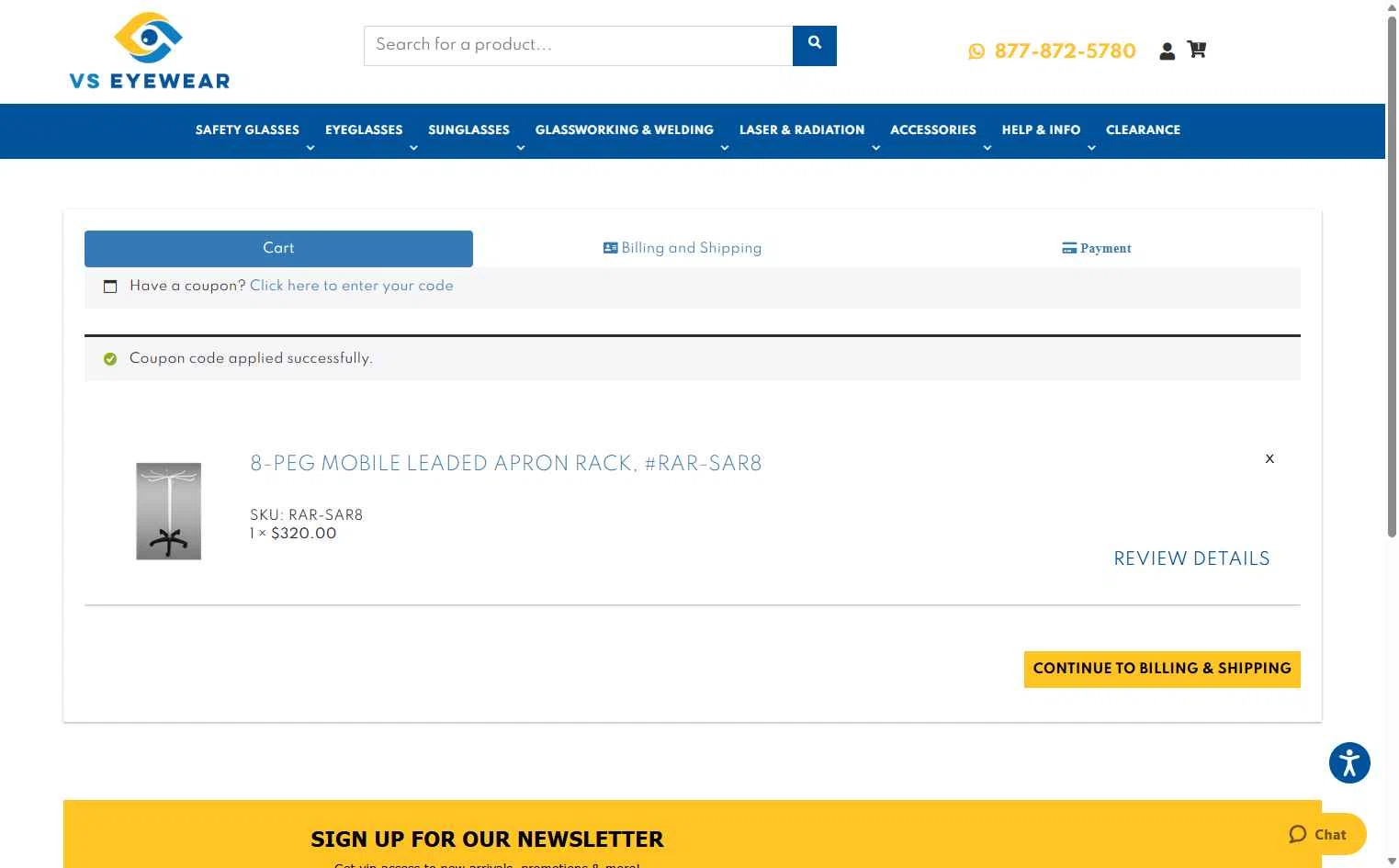VS Eyewear checkout page showing VS Eyewear discount code box | Screenshot taken by SimplyCodes community member on Aug 1, 2025