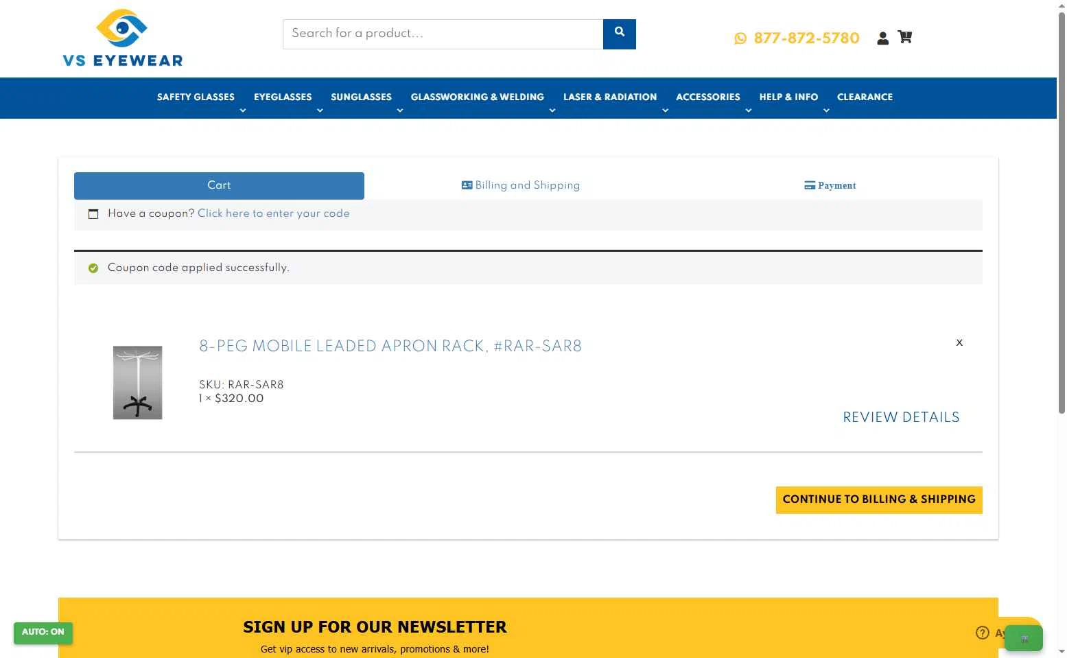 VS Eyewear checkout page showing VS Eyewear discount code box | Screenshot taken by SimplyCodes community member on Aug 30, 2025