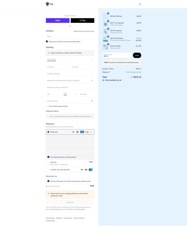 VSL#3 US checkout page showing VSL#3 US promo code box | Screenshot taken by SimplyCodes community member on Sep 6, 2025