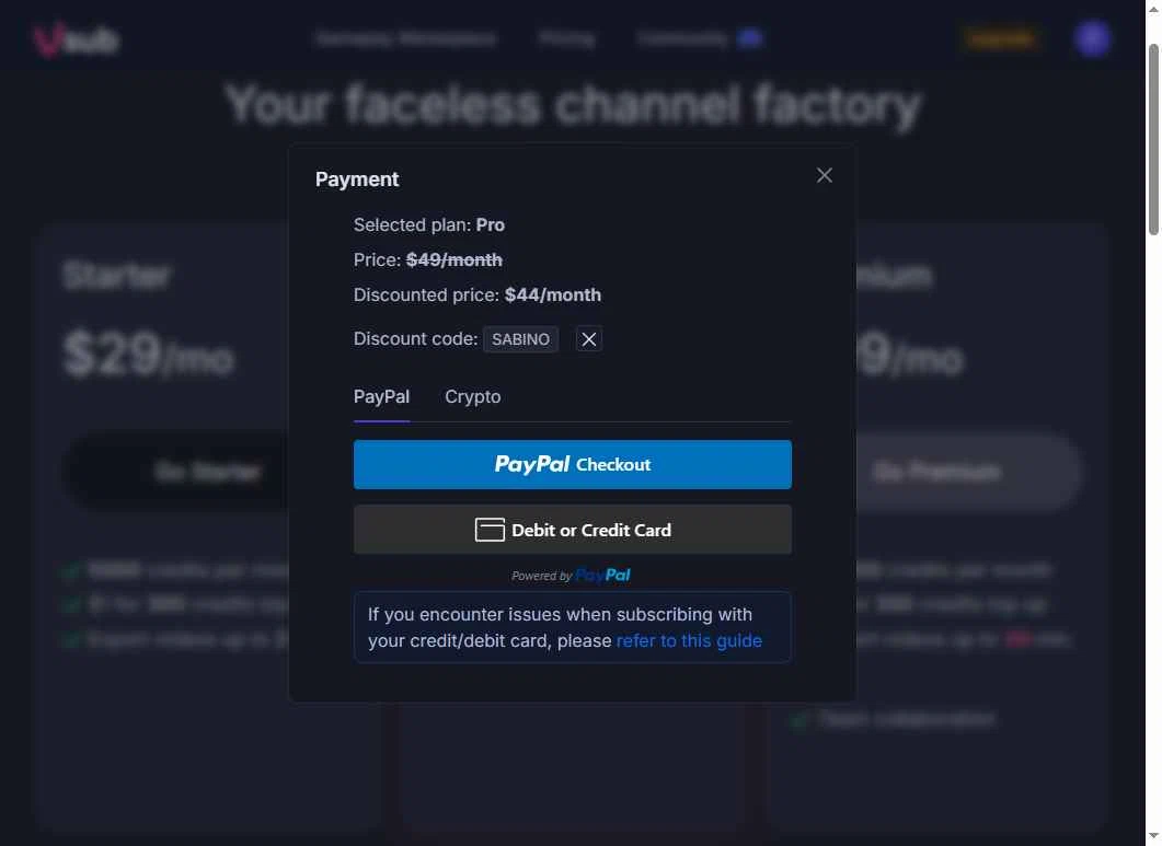 Vsub checkout page showing Vsub discount code box | Screenshot taken by SimplyCodes community member on Nov 30, 2025