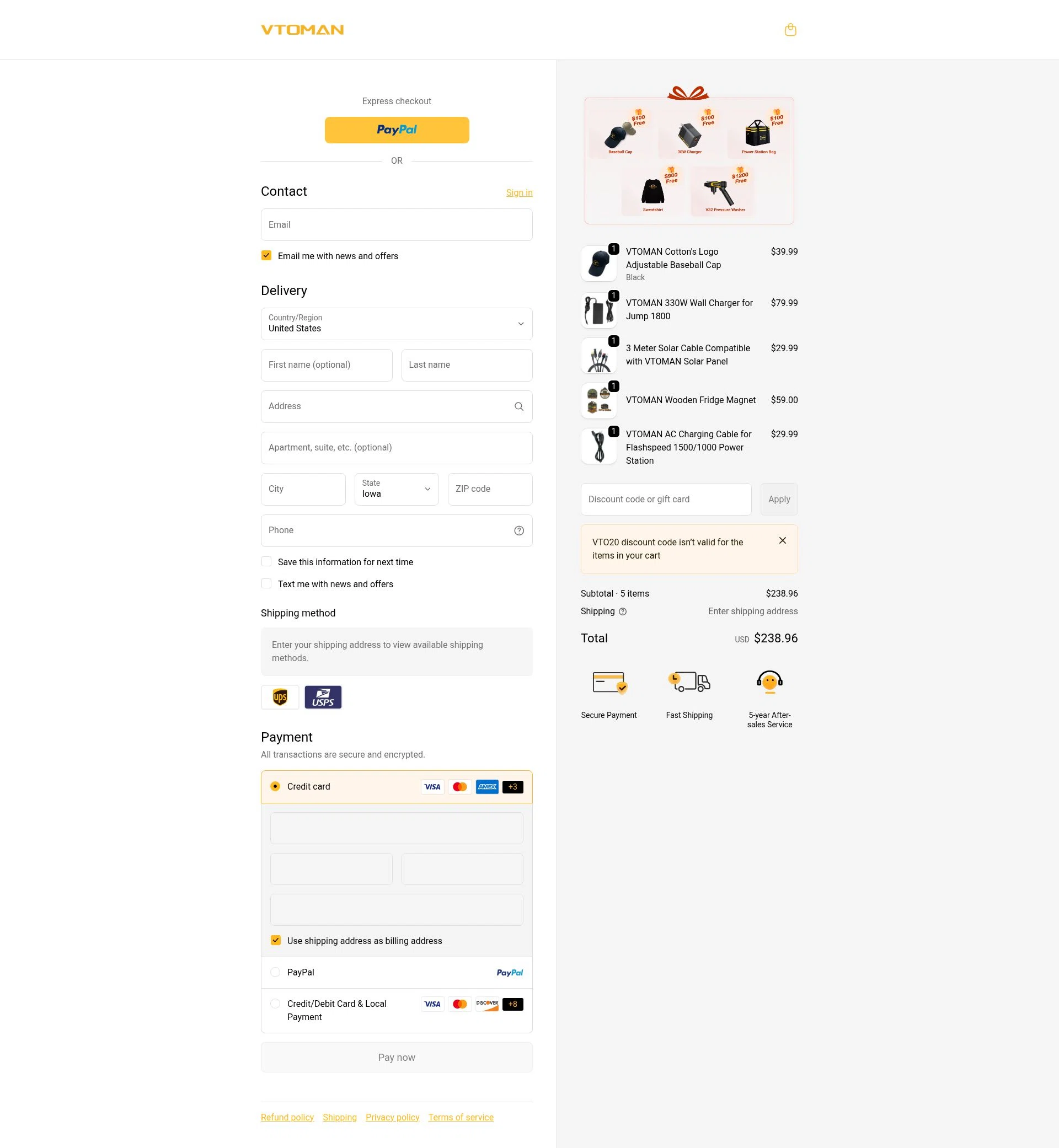 VTOMAN checkout page showing VTOMAN discount code box | Screenshot taken by SimplyCodes community member on Jan 10, 2026