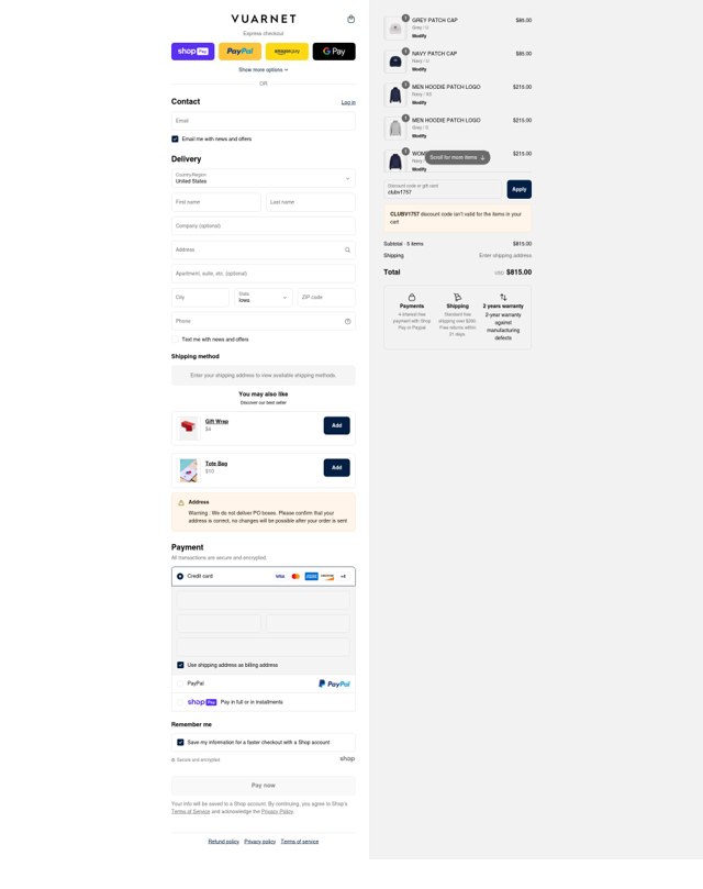 Vuarnet checkout page showing Vuarnet discount code box | Screenshot taken by SimplyCodes community member on Aug 4, 2025