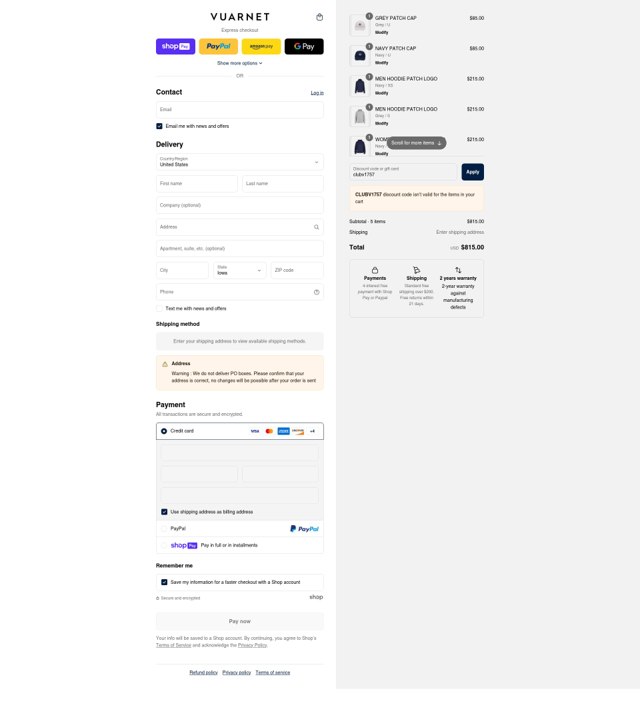 Vuarnet checkout page showing Vuarnet discount code box | Screenshot taken by SimplyCodes community member on Jul 31, 2025