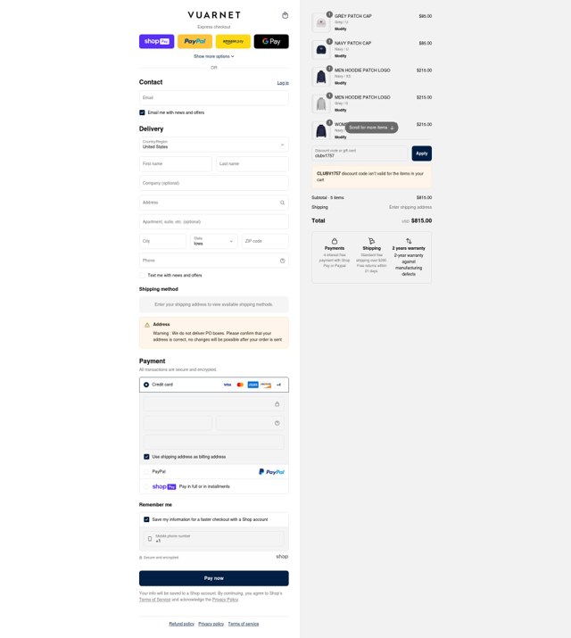 Vuarnet checkout page showing Vuarnet discount code box | Screenshot taken by SimplyCodes community member on Jul 23, 2025