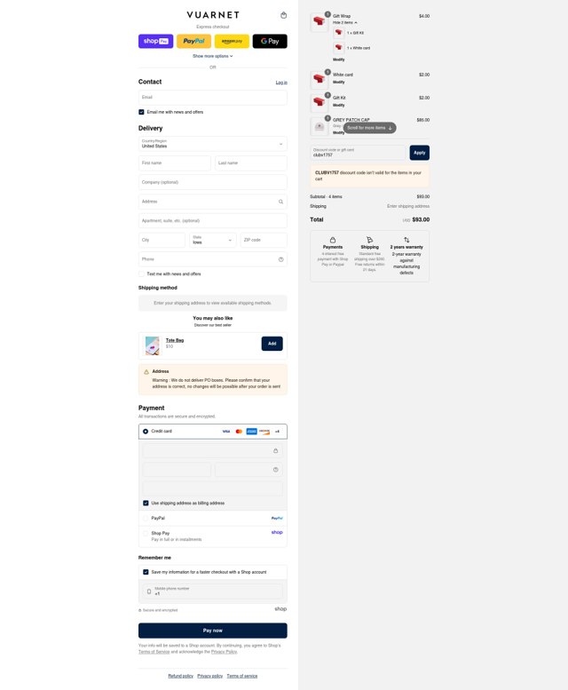 Vuarnet checkout page showing Vuarnet discount code box | Screenshot taken by SimplyCodes community member on Aug 16, 2025