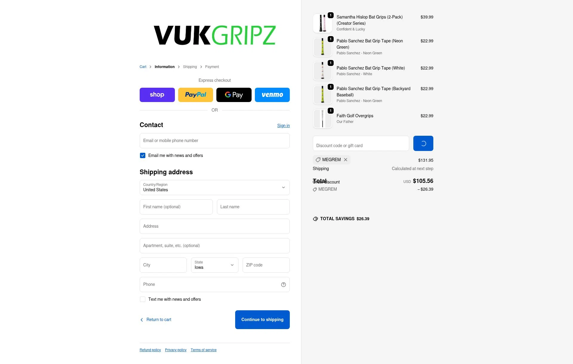 Vukgripz checkout page showing Vukgripz discount code box | Screenshot taken by SimplyCodes community member on Feb 6, 2026