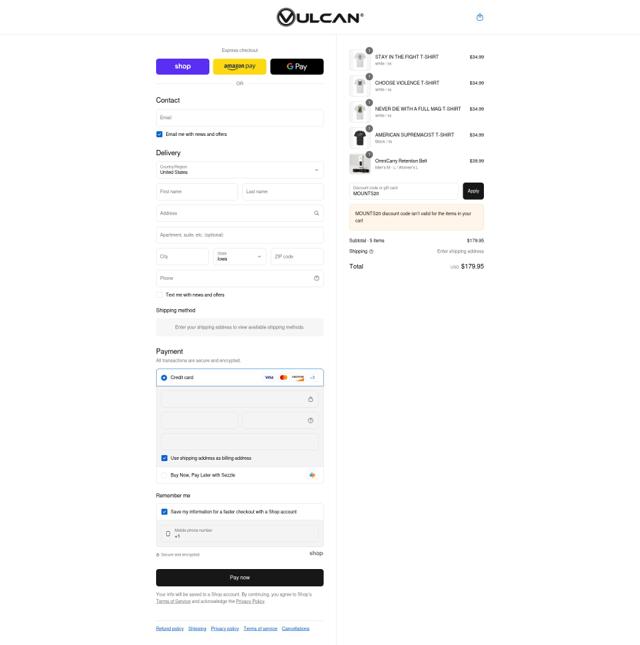 VULCAN checkout page showing VULCAN promo code box | Screenshot taken by SimplyCodes community member on Sep 13, 2025