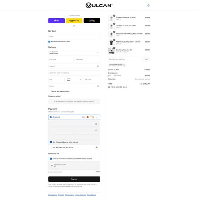 VULCAN checkout page showing VULCAN promo code box | Screenshot taken by SimplyCodes community member on Sep 13, 2025