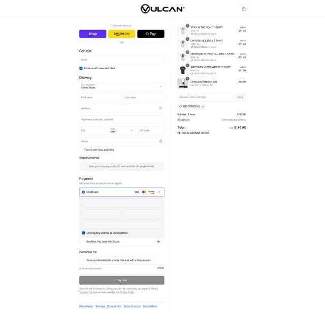 VULCAN checkout page showing VULCAN promo code box | Screenshot taken by SimplyCodes community member on Sep 13, 2025