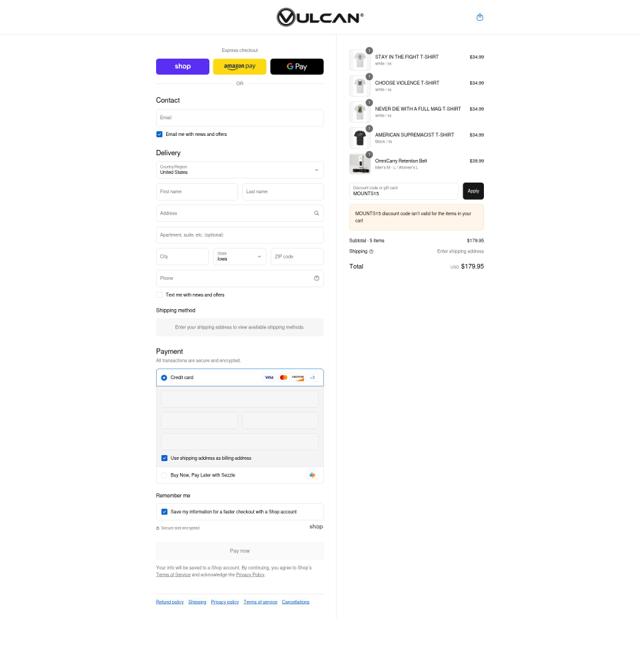 VULCAN checkout page showing VULCAN promo code box | Screenshot taken by SimplyCodes community member on Sep 13, 2025