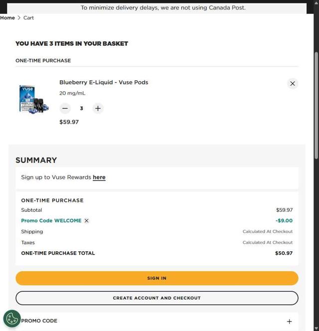 Vuse checkout page showing Vuse promo code box | Screenshot taken by SimplyCodes community member on Aug 12, 2025