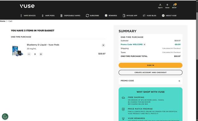 Vuse checkout page showing Vuse promo code box | Screenshot taken by SimplyCodes community member on May 8, 2025