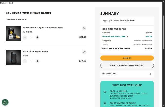 Vuse checkout page showing Vuse promo code box | Screenshot taken by SimplyCodes community member on Jul 19, 2025