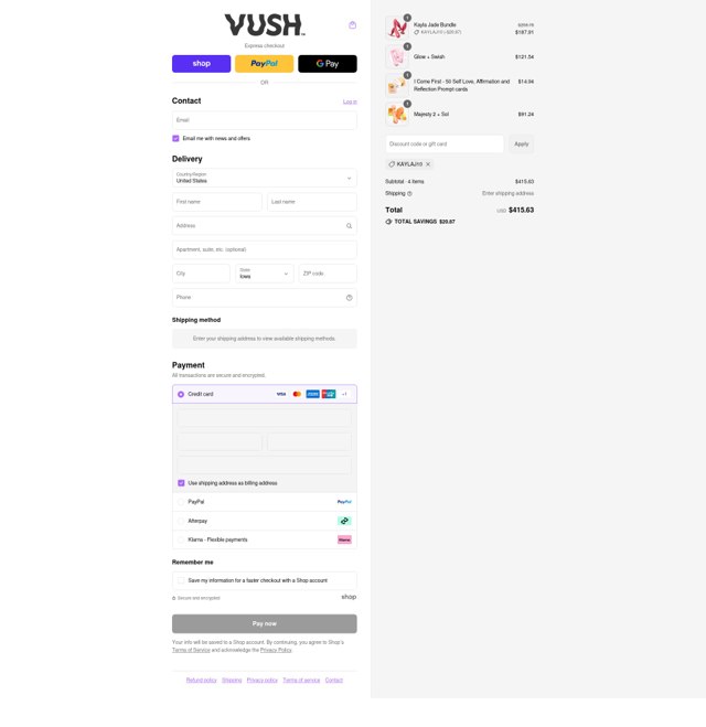 Vush Stimulation checkout page showing Vush Stimulation discount code box | Screenshot taken by SimplyCodes community member on Sep 5, 2025