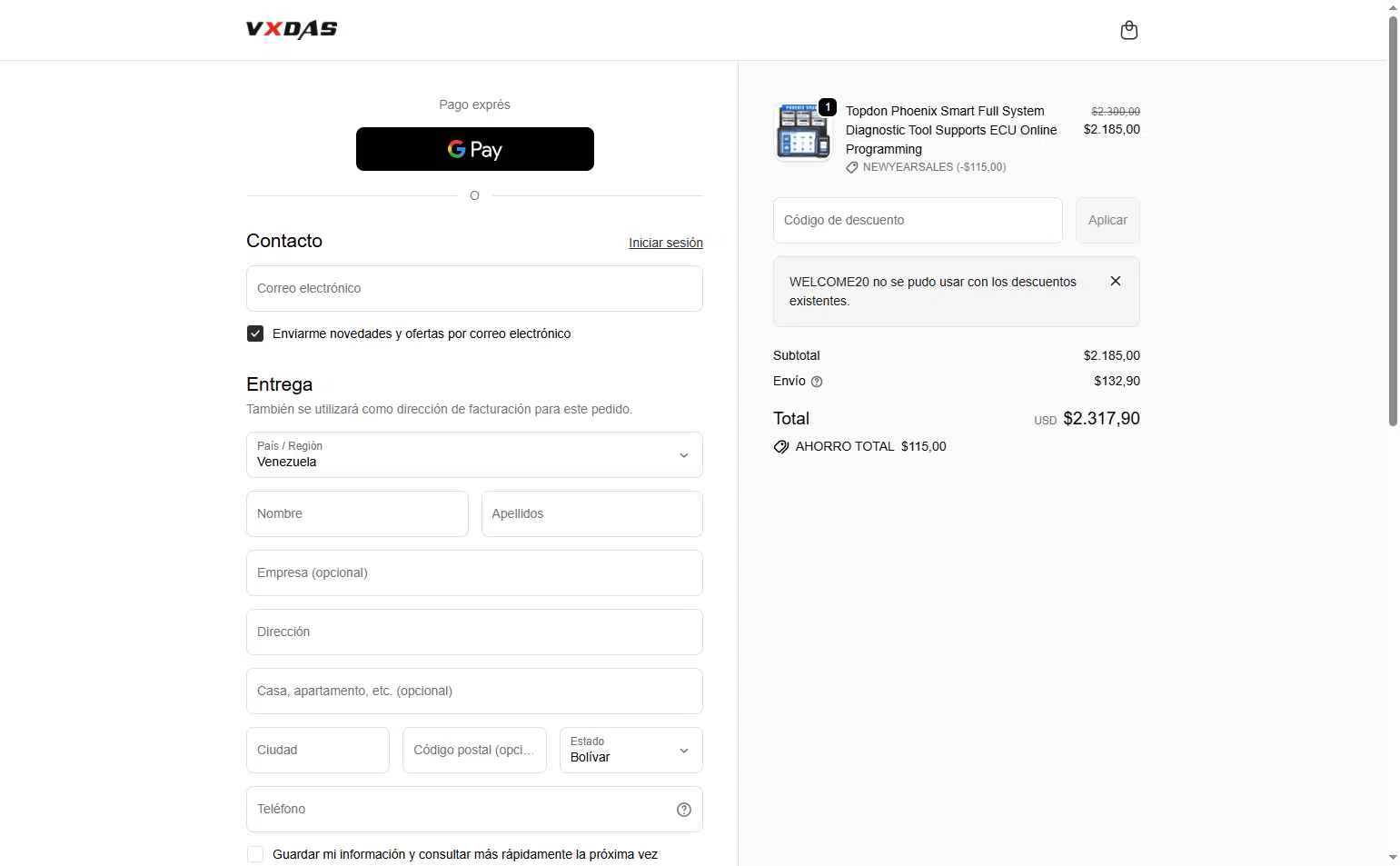 VXDAS checkout page showing VXDAS promo code box | Screenshot taken by SimplyCodes community member on Feb 11, 2026