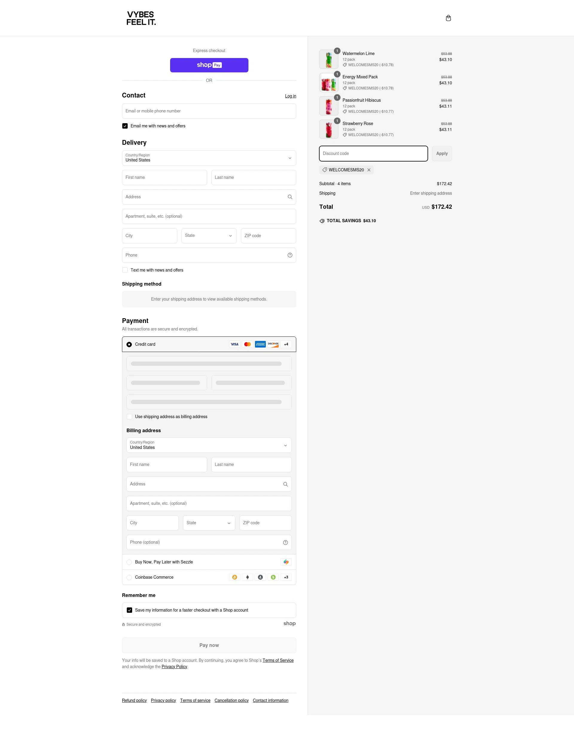 Vybes checkout page showing Vybes promo code box | Screenshot taken by SimplyCodes community member on Mar 10, 2025