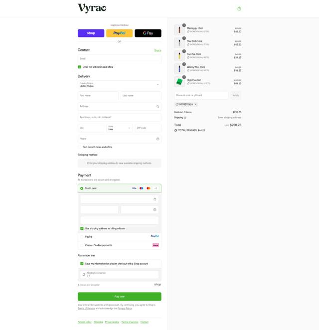 Vyrao checkout page showing Vyrao discount code box | Screenshot taken by SimplyCodes community member on Sep 11, 2025