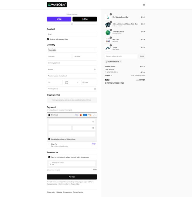 Waboba checkout page showing Waboba promo code box | Screenshot taken by SimplyCodes community member on Aug 31, 2025