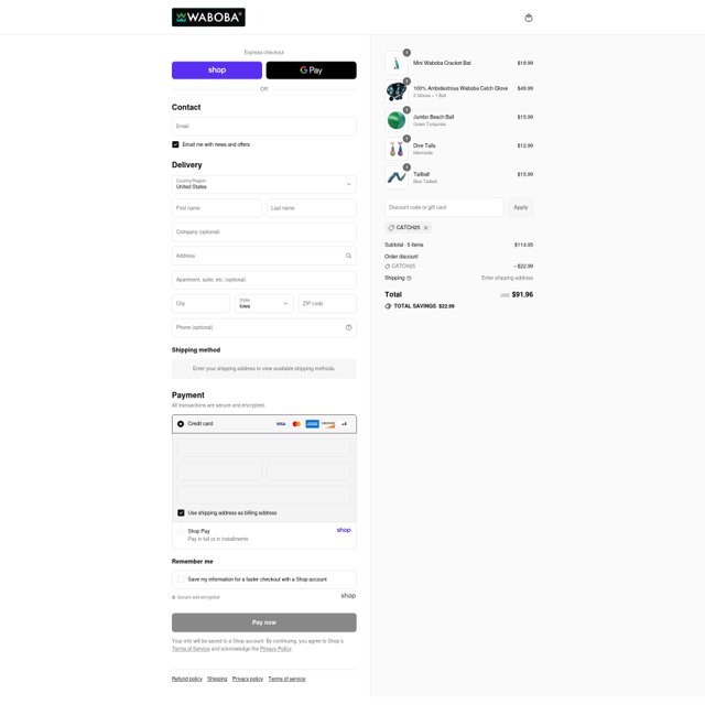 Waboba checkout page showing Waboba promo code box | Screenshot taken by SimplyCodes community member on Sep 4, 2025