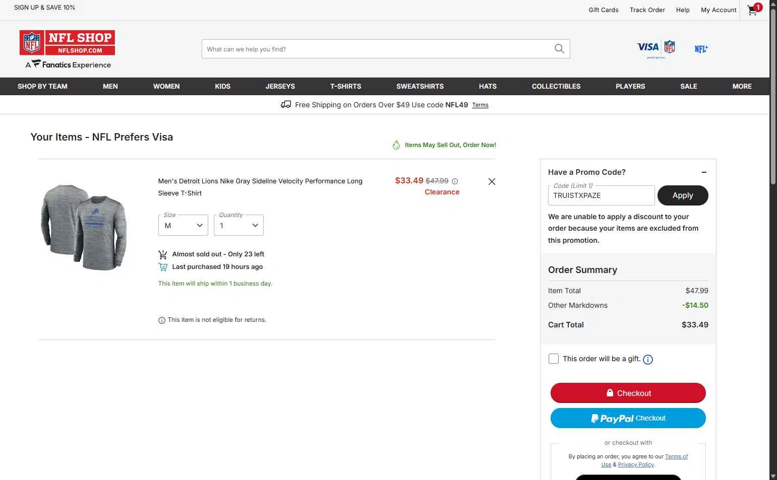 Washington Commanders checkout page showing Washington Commanders promo code box | Screenshot taken by SimplyCodes community member on Feb 6, 2026